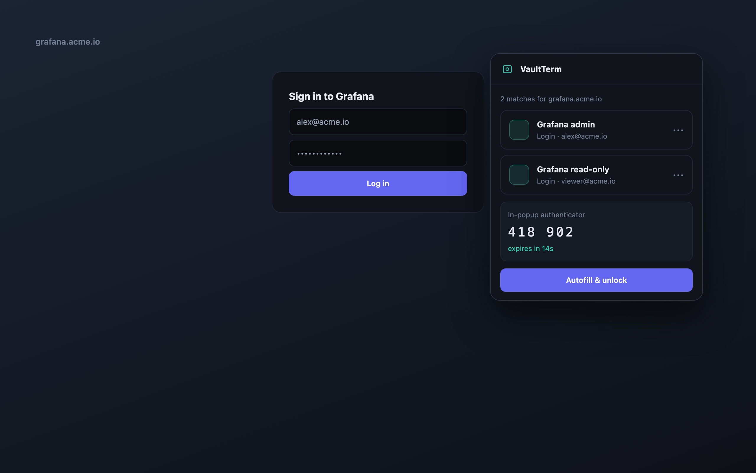 Browser extension autofill with in-popup authenticator